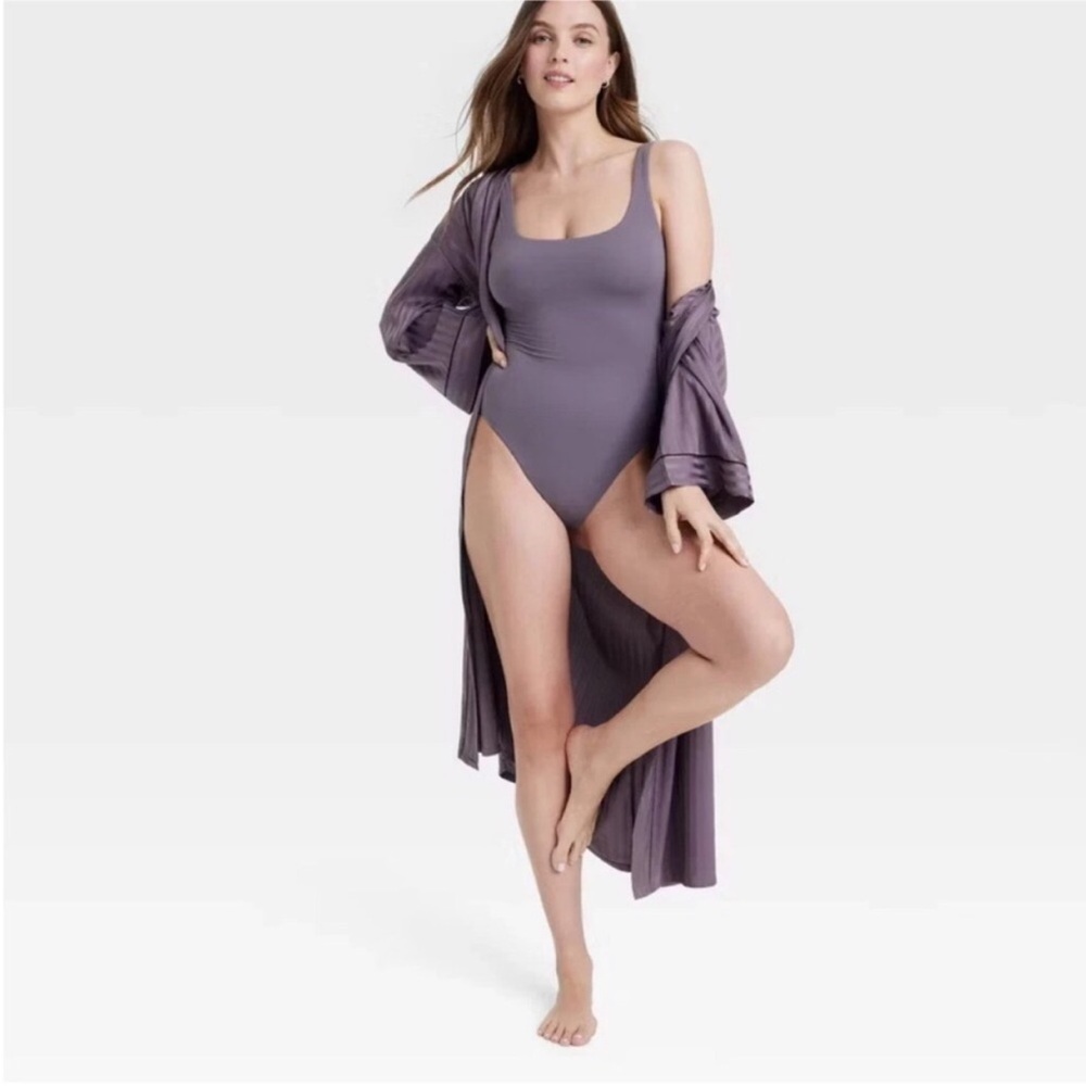 Auden Luxury Collection Soft Thong Sleeveless Bodysuit Mauve Gray Var Sizes NWT